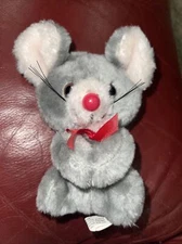 NORMAN INDUSTRIES MINI GRAY MOUSE PLUSH 6” RED RIBBON STUFFED ANIMAL TOY