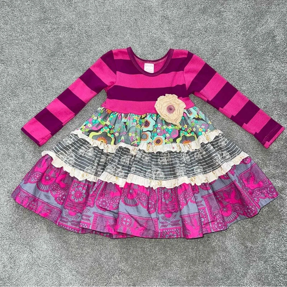 Conjunto de vestido y diadema de otoño manga larga con volantes giratorios 2T Giggle Moon Eternal Bliss Foto 4 de 4