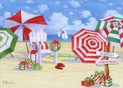 Holiday Umbrella Beach Box of 18 Paul Brent Warm Weather Christmas Cards