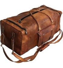 Vintage Large Leather Luggage Duffel Weekender Travel Carry On Duffel With Strap