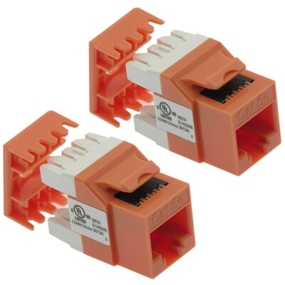 2 Pcs Cat5e RJ45 Network LAN Ethernet Keystone Jack 180° 110 Punch Down Orange