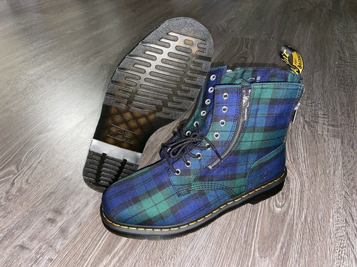 Tartan Green Plaid Combat Boots NEW 