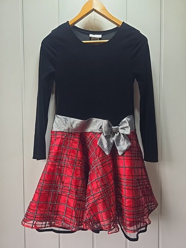 Bonnie Jean Girls Black Velvet And Red Plaid Holiday Dress Christmas Winter 14