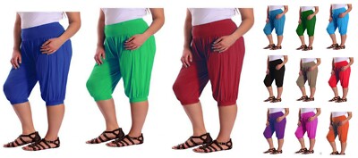 Damen 3/4 Harem Baggy Shorts Frauen Uni Cropped Alibaba Sommer Hose Pants