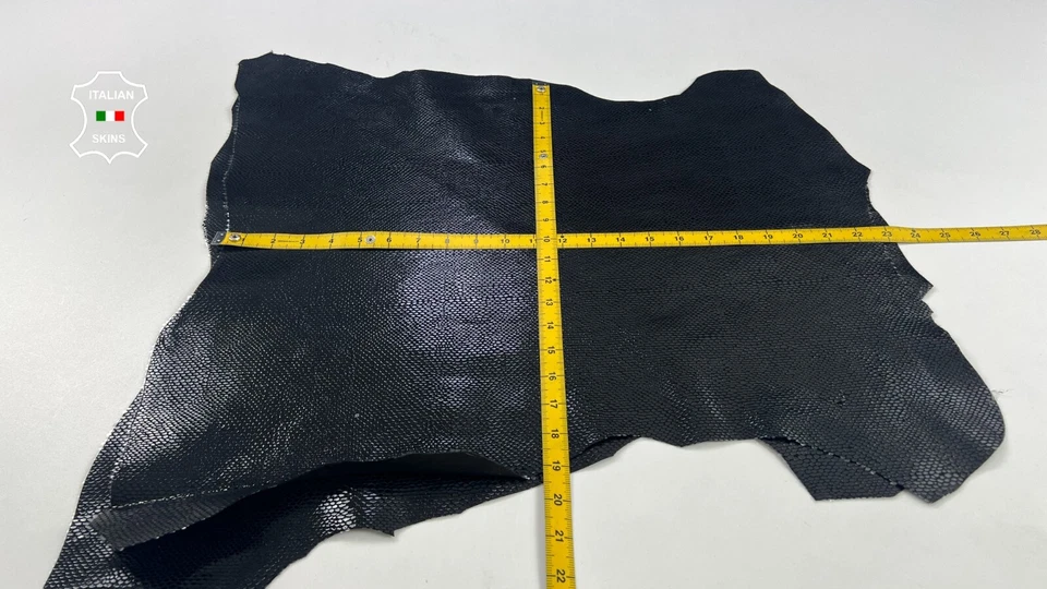BLACK SHINY SNAKE PRINT ON Italian Goatskin leather 2 skins 7sqf 1.0mm #C1890 - Image 4 of 4
