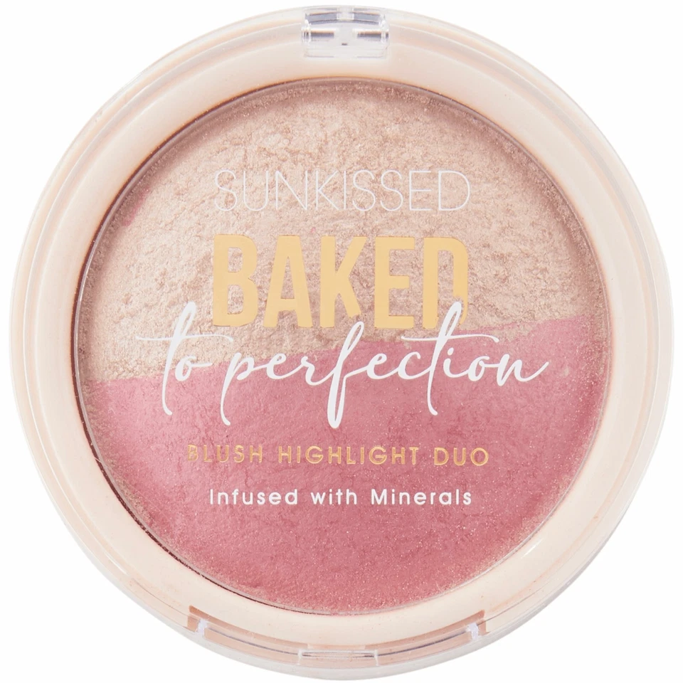 Sunkissed Baked Blusher & Highlighter Mineral Powder Pink Blush & Gold Shimmer