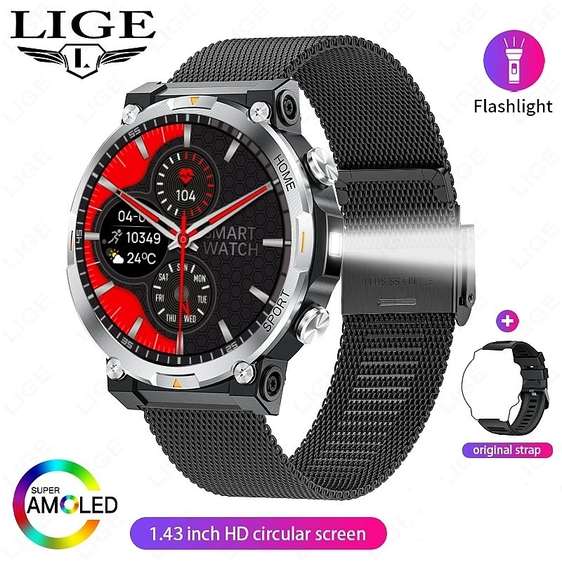 Military Smart Watch Men (Answer/Make Call) Outdoor Smartwatch with Flashlight - Image 2 of 4