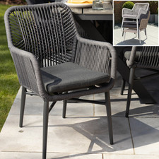 GREY CHAIR ROPE BACK ALUMINIUM STACKABLE OUTDOOR GARDEN TUB CHAIR WITH CUSHION