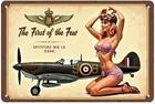 Spitfire MK IA Pinup Girl Tin Metal Signs Home Décor Vintage WWII 8x12Inch Print