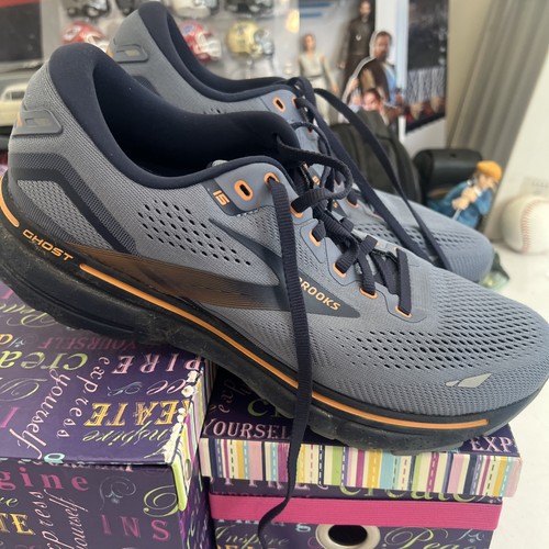 Brooks Ghost 15 Blue/Flintstone/Peacoat/Oak Running Shoes Men’s Size 10 Wide 2E - Afbeelding 22 van 22