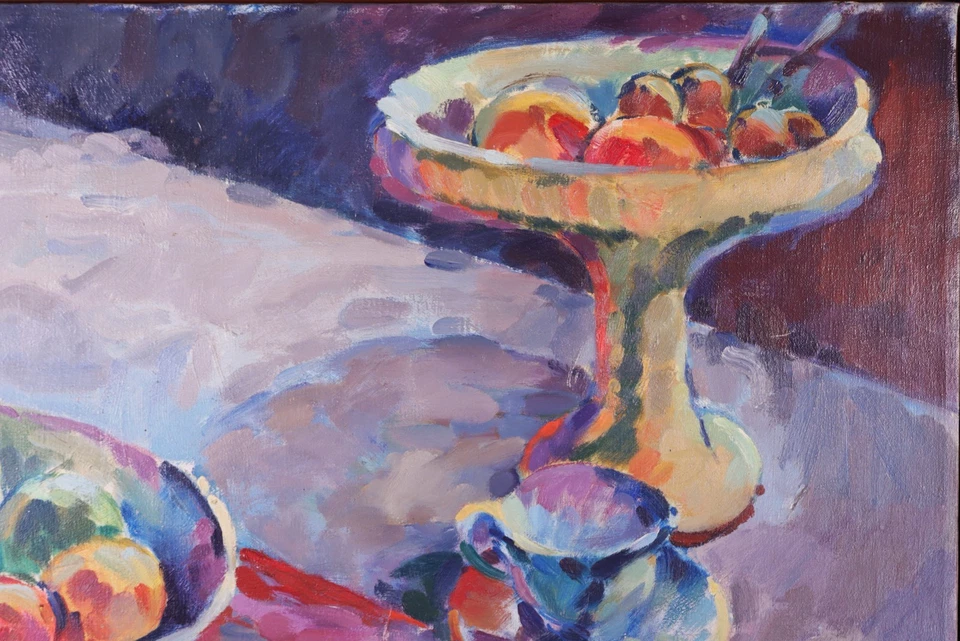 Pintura al óleo sobre lienzo firmada por Ernest Donald Chandonet naturaleza muerta colores brillantes Foto 4 de 4