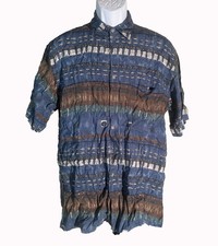 PIERRE CARDIN Men's Short Sleeve Button Down Rayon Shirt Medium