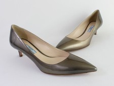 Prada Authentic NWOB Pewter Patent Leather Pump Shoe 37 7