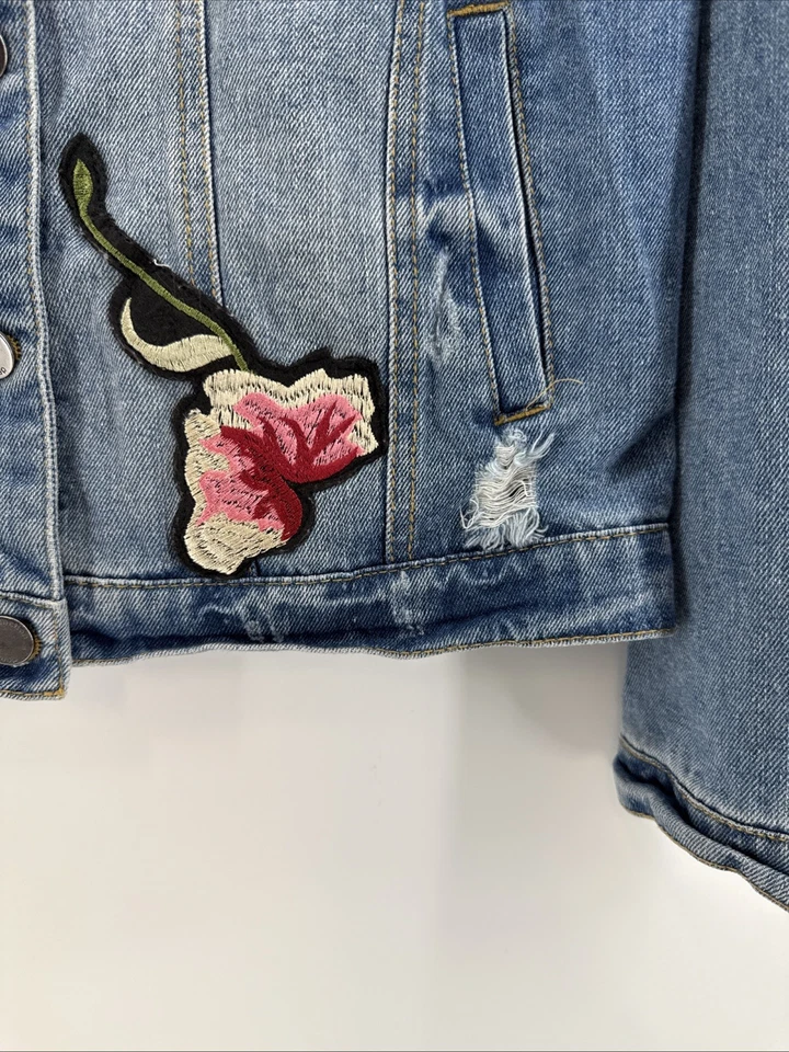 Ci Sono Womens Denim Jean Jacket Size XL Embroidered Flowers Button Front - Image 3 of 4
