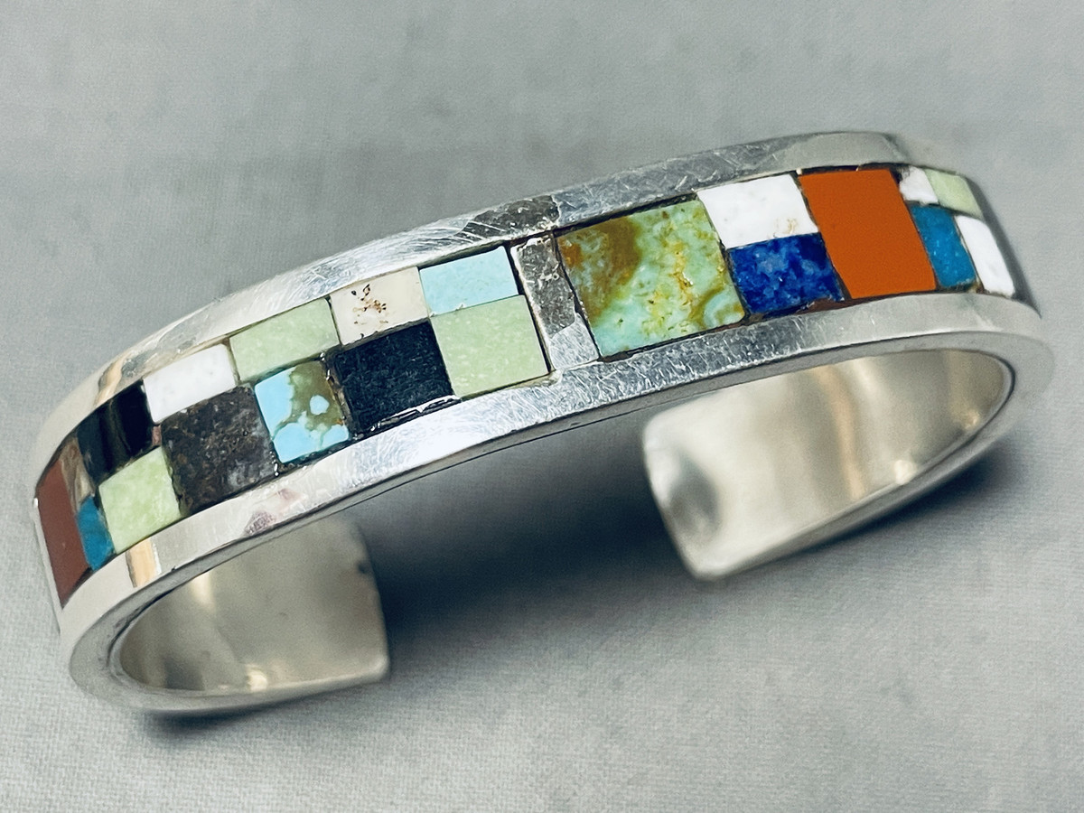 7 Inch Wrist Vintage Native American Navajo Turquoise Coral Inlay Bracelet Cuff 7 Inch Wrist Vintage Native American Navajo Turquoise Coral Inlay Bracelet Cuff