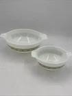 Pyrex Verde Green Cinderella 442 & 444 Nesting Bowls White 4 Quart 1-1/2 Quart