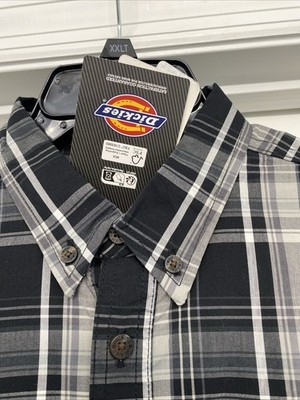 『U』 Dickies Short Sleeve Relaxed Fit Woven Black Plaid Shirt Size Med