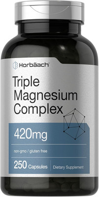 Horbäach Triple Magnesium Complex | 420 Mg | 250 Capsules | Non-Gmo and Gluten F