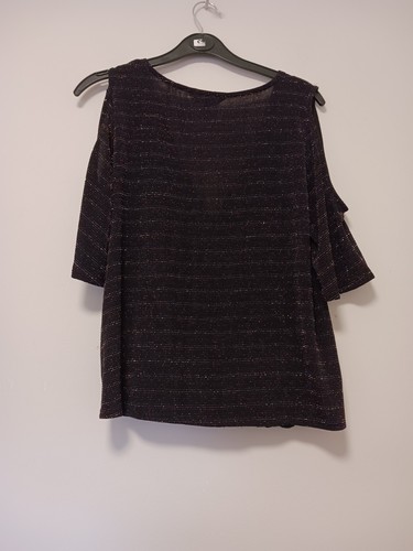New Look Partywear Cold Shoulder Sparkle Mock Wrap Stretchy Black Top Size 12 - Picture 9 of 13