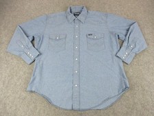 Wrangler Shirt Mens Extra Large 17 Blue Chambray Pearl Snap Button Front Roideo