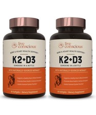 Live Conscious Vitamin K2 MK7 with D3 Supplement Bone 60 Count Pack of 2