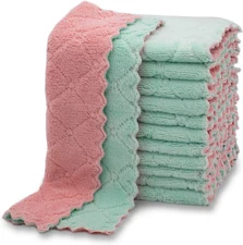 12 Pack Kitchen Cloth Dish Towels, Premium Dishcloths, Super Absorbent Coral Vel
