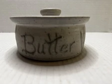 Vtg Handmade Stoneware Butter Crock With Lid Signed “Best” Farmhouse