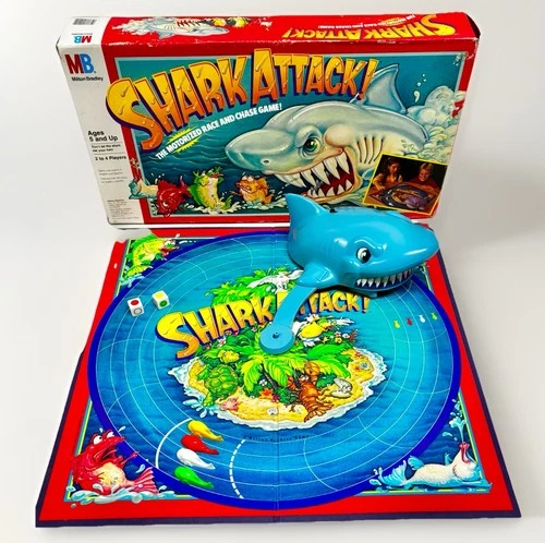 Vintage Shark Attack Board Game- 1988 Milton Bradley w/ Working Shark + Box