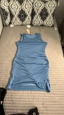 BTFBM Womens Sleeveless Side Ruched Bodycon Tank Dress Size L Blue Sheath NWT