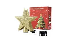 Christmas Tree Topper Golden Star W/Projector LED Rotating Magic Snowflake NEW