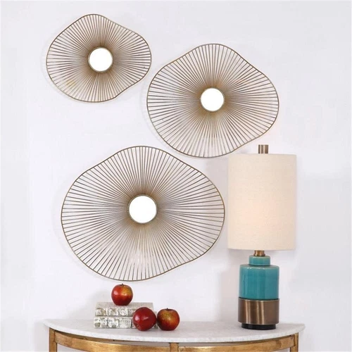Uttermost Avarie Contemporary Metal and Glass Wall Art in Gold (Set of 3) - Picture 2 of 6