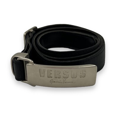 VERSUS GIANNI VERSACE Vintage Y2K Silver Buckle Slim Black Nylon Belt