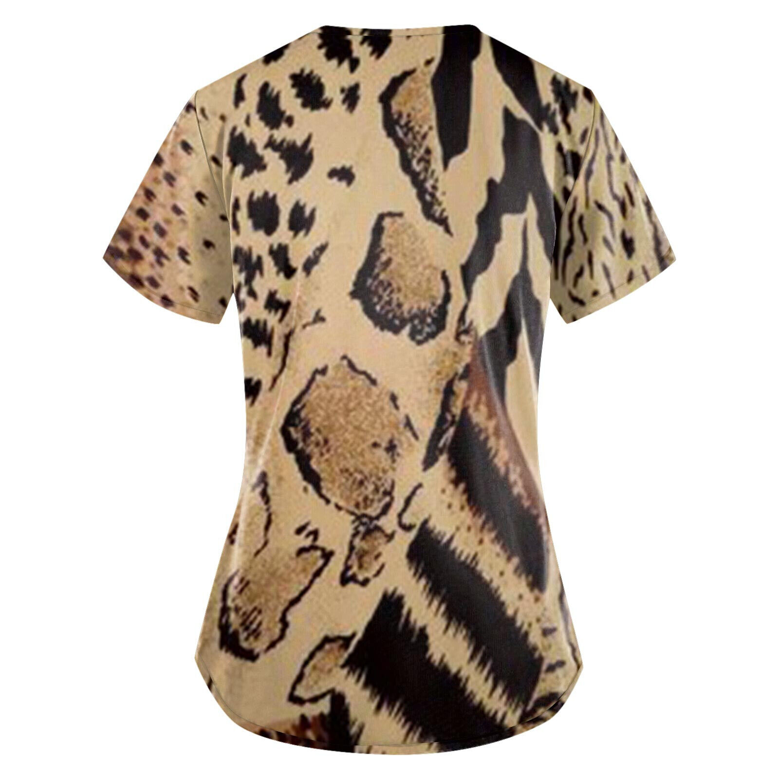 Women's Print Short Sleeve V-Neck Tops Working  Leopard PatternT-shirts CA +