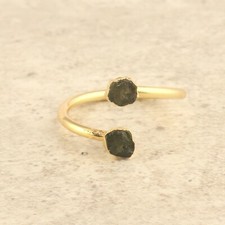 August Birthstone Natural Raw Peridot Yellow Gold Electroplated Adjustable Ring