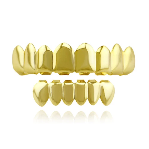 Fit Hip Hop Grills 8 Top 6 Bottom Set 18K Gold Silver Plated Bling Teeth Grillz