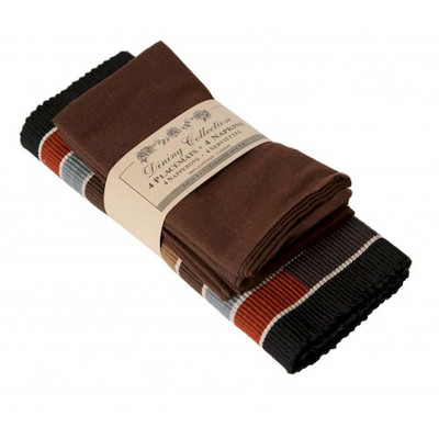 4 + 4 Cafe Stripes And Solid Browns Placemats And Napkins