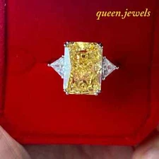 14K White Gold Finish 4CT Radiant Cut Lab-Created Yellow Diamond 3-Stone Ring