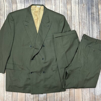 Brioni Double Breasted Wool Suit Set Coat Blazer Pants 50R Mens 36x30 Green