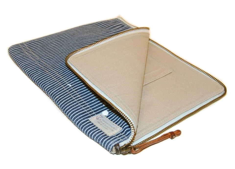 $125 Polo Ralph Lauren Tablet Denim Stripe Zip Gadget Document Case Blue Navy - Image 4 of 4