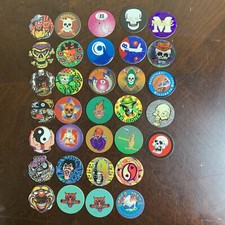 POGS 33 Lot of Pogs Poison Eight Ball Skulls Dinosaurs Vintage 90's Milk Caps