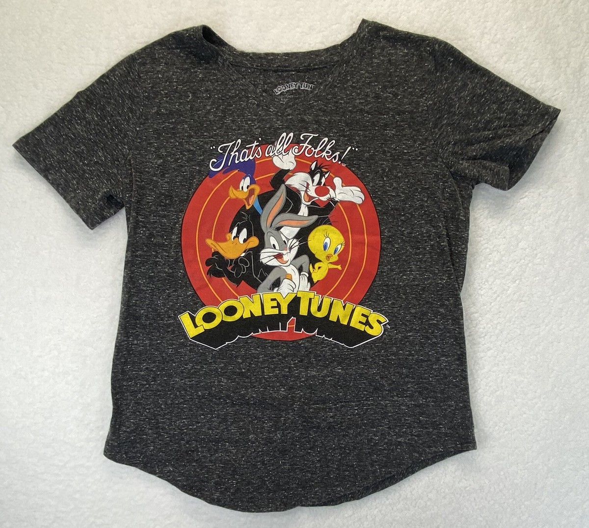 LOONEY TUNES That's All Folks Tシャツ LOONEY TUNES That's all folks T shirt Womens M Heather Gray