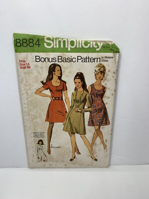 Simplicity 8884 Misses Dress Sewing Pattern Size 14 Bust 36 *Uncut*