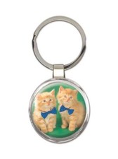 Cat : Gift Round Keychain Cute Animal Kitten Funny Friend
