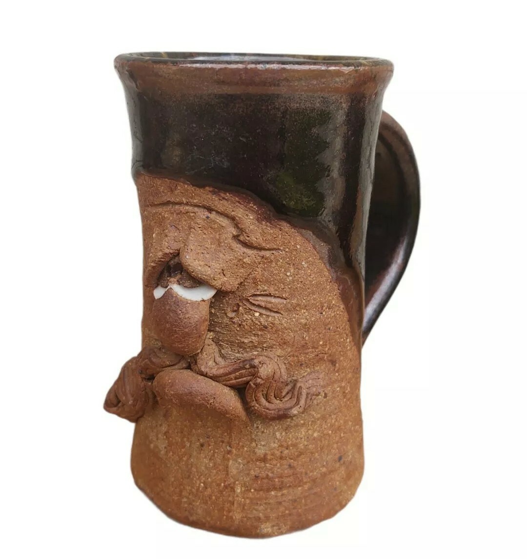 Vintage Funny Face Mug Art Pottery Coffee Cup Handmade Stoneware