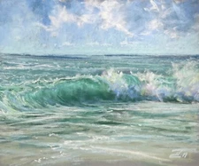 Original Painting Seascape OOAK 9x12 Sunrise ocean sea scenery home decor pastel