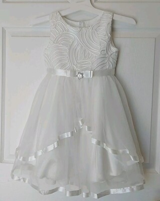 Sunny Fashion Girls Fancy Dress White  Embroidered Satin Ribbon Trim Size 6