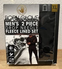 NEW 2 PICE SET MENS BODY GLOVE DROP NEEDLE FLEECE LINED SET SUPER SOFT BLACK