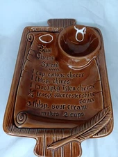 VTG California Pottery Chip And Dip Platter Blue Cheese Spread Brown Made In USA