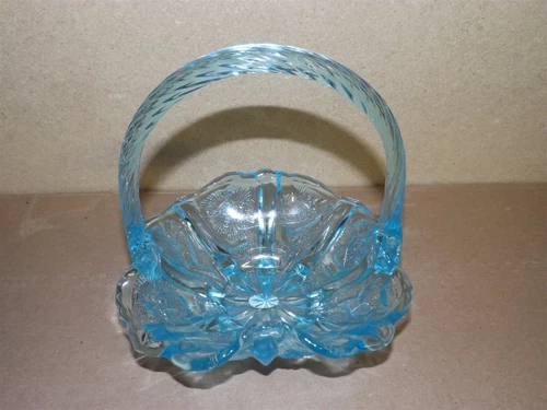 FENTON ART GLASS BLUE TOPAZ BASKET THISTLE AND STAR DESIGN 6838 SY WITH BOX 2002