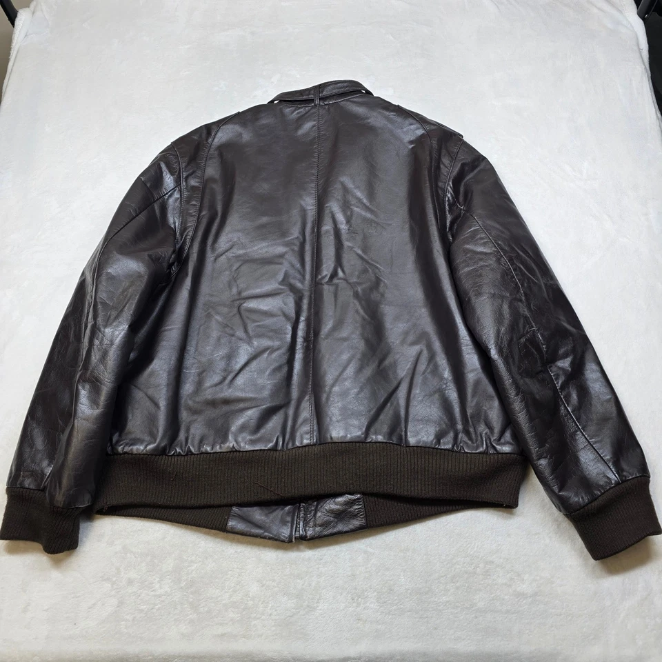 Members Only Leather Jacket Mens XL Brown Flight Bomber Insulated Vintage - Image 3 of 4